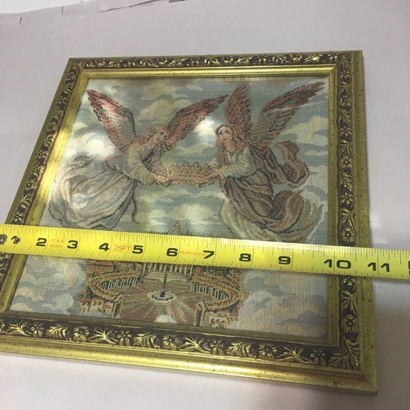 Vintage Tapestry Angels Crowing Glory Gold Frame 10.5"x10.5" - Picture 5 of 8